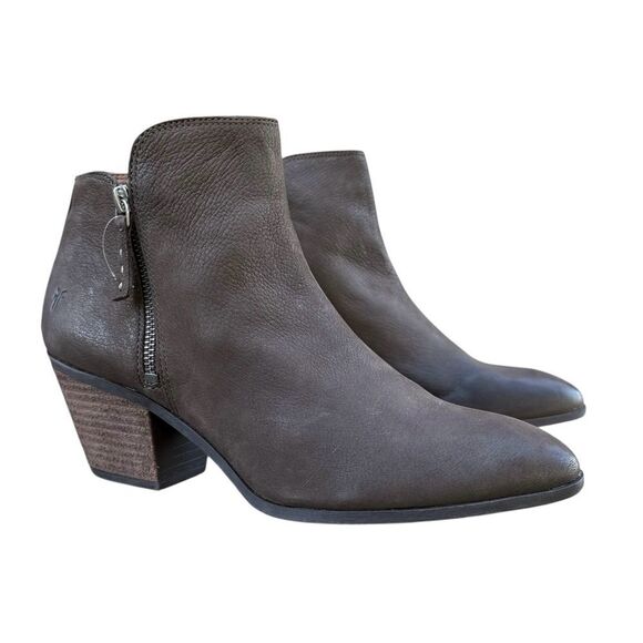 Frye Judy Double Zip Western Brown Leather Ankle Zip Boots Size 10M - Picture 1 of 11
